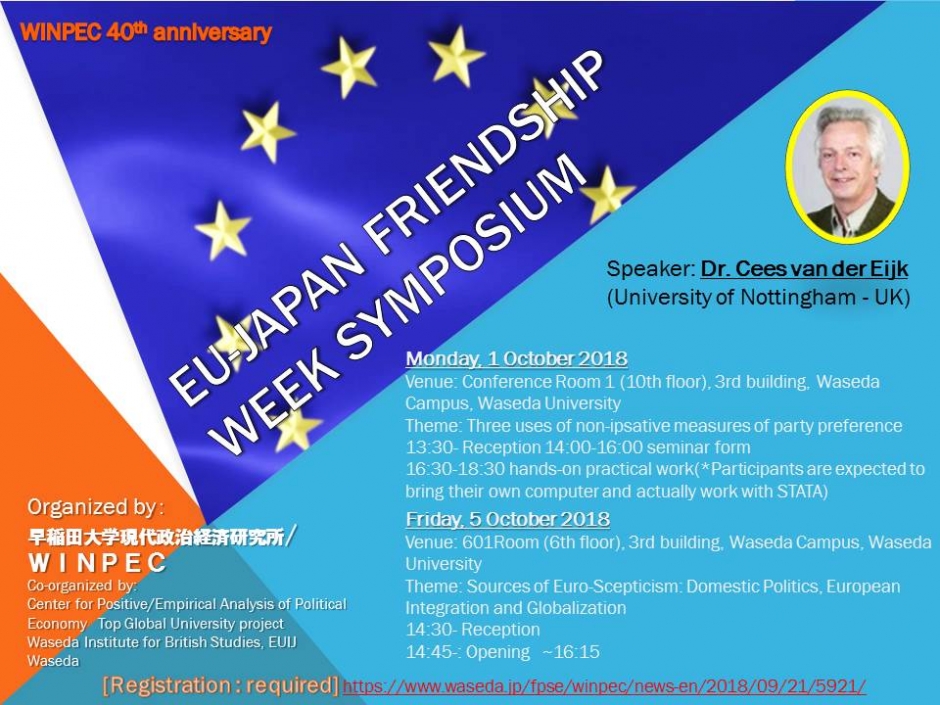 1 October,5 October Waseda INstitute of Political Economy, EU-Japan Friendship Week Symposium