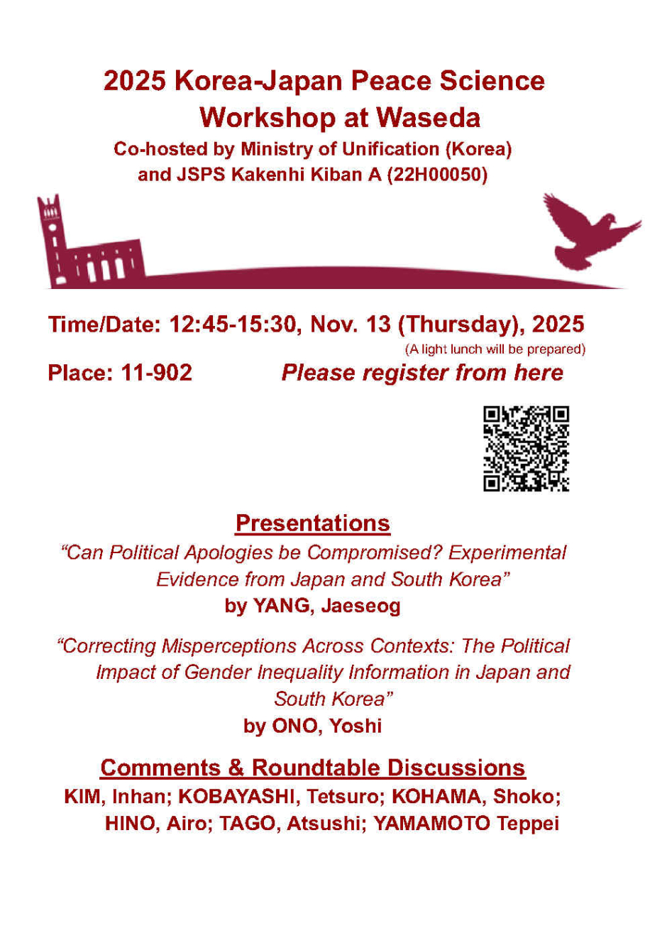 Workshop 2025 Korea-Japan Peace Science Workshop at Waseda