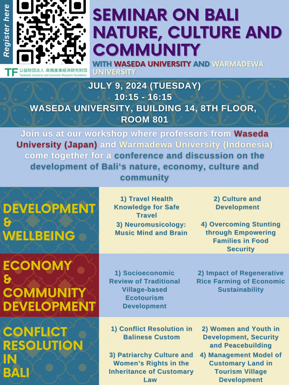 【JULY 9, 2024 (TUESDAY)】SEMINAR ON BALI NATURE, CULTURE AND COMMUNITY （10：15～　）