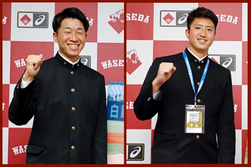 野球部の徳山 西垣両投手にドラフト指名挨拶 Denaと楽天が来学 早稲田大学 競技スポーツセンター