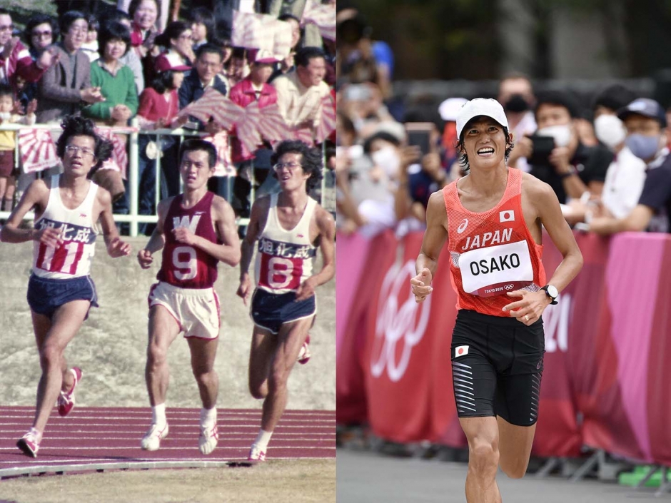 （写真左）1979年の福岡国際マラソンで宗兄弟と激闘を繰り広げ、4回目の優勝を飾った瀬古／（写真右）東京五輪マラソンで6位の好成績を残した大迫。日本勢では2大会ぶりの入賞を果たした