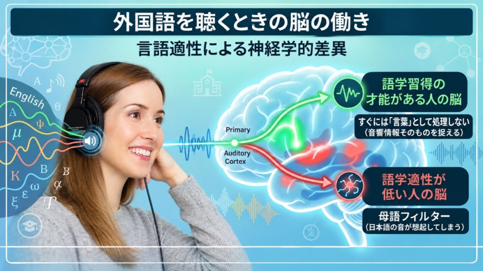 図1.外国語を聞くときの脳の働き(イメージ図)