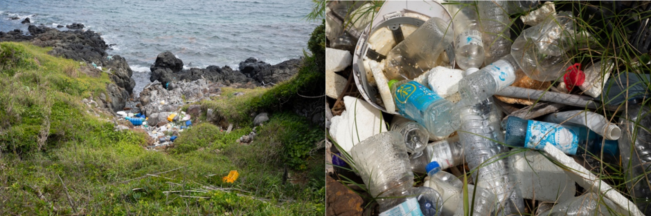 国内の他、中国や韓国、東南アジアなど、海外からの漂着物も多い波戸岬のプラスチックごみ