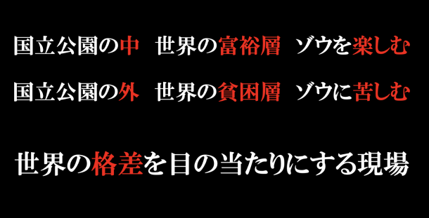 国立公園の内外で生じる格差を示したスライド。