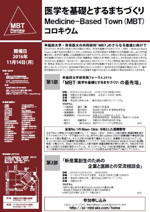 医学を基礎とするまちづくり Town（MBT）コロキウム 早稲田ウィークリー