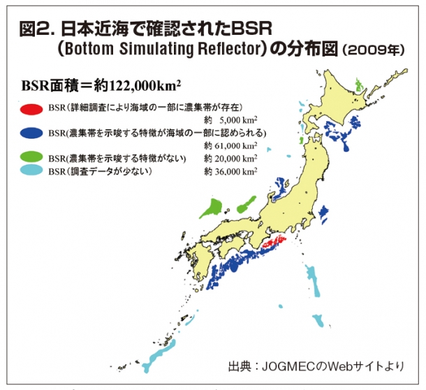 人工の地震波によってBSRが確認された場所には、メタンハイドレートが賦存していると期待できる