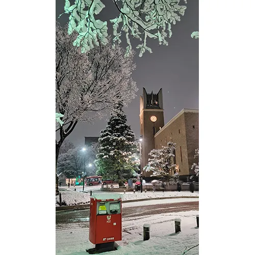 雪に包まれる早稲田