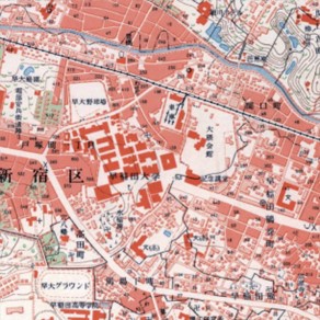 図 戦後復興期：キャンパスの景観統合と高層化の前夜<br />
出典：地理調査所「1 万分1 地形図」／測量：1955-1960 年