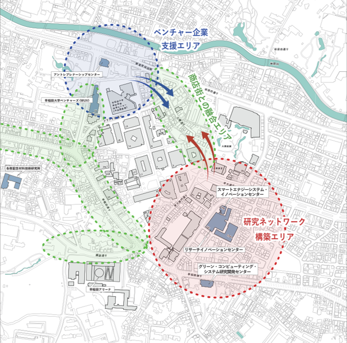 図 早稲田キャンパスを中心とする「大学まち」の全体像