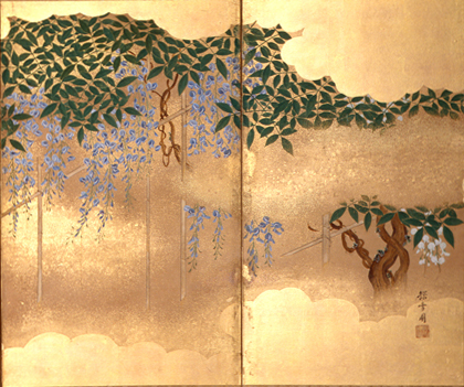 Breezing through wisterias and tree groves with byōbu-e