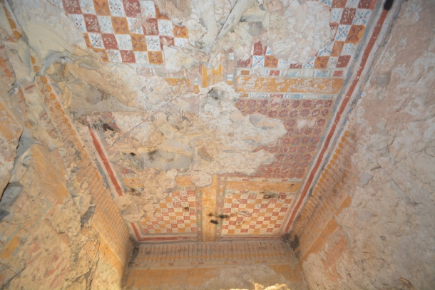 Colorfully decorated ceiling of the Khonsu tomb