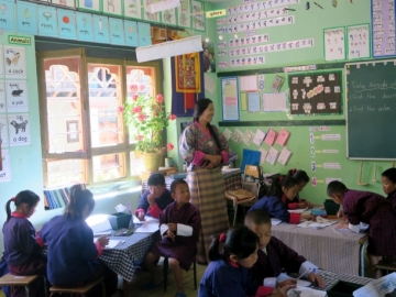 Elementary school students studying Dzongkha